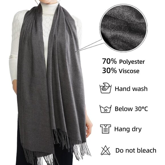 ⚡Women Dark Grey Pashmina Evening Dress Bridesmaid Winter Warm Long Scarf - Picture 3 of 7